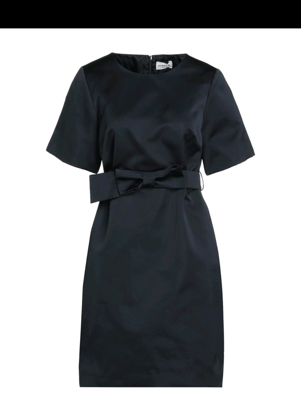 P.A.R.O.S.H Designer Elegant Black Short-Sleeve Bow-Waist Dress SMALL